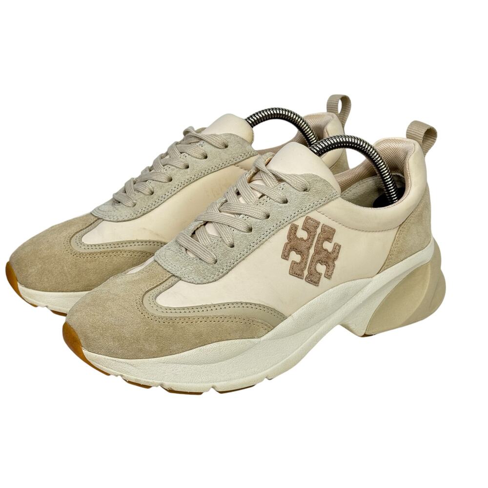 Tory Burch Women's Good Luck Athletic Sneakers SZ 8 Low Top Platform Shoes Beige - Picture 1 of 11